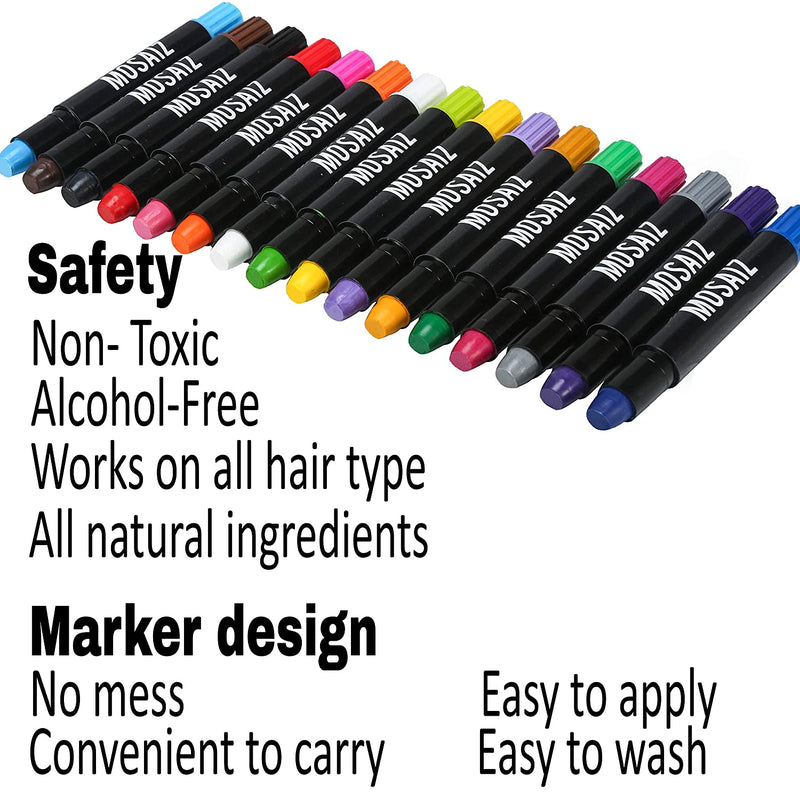 Hair chalk, 16 pens, including 6 metallic colors for extra shine