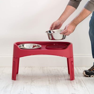 Raised pet bowl, with adjustable stand, (red)