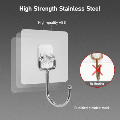 Large 22 lb (Max) Adhesive Wall Hooks Made of Sturdy Stainless Steel, 16-Pack