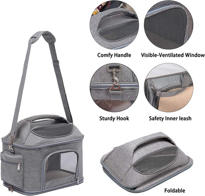 Expandable Pet Travel Bag, 16.5"Lx 11.8"Wx 14"H,grey color