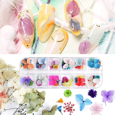 132 pcs 3D Dried Flowers Nail Art Decals, 3 Boxes Colorful