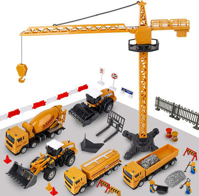 Construction kit of 64 pcs, with vehicles and traffic signs