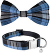 Adjustable Scottish Tartan Bowtie Dog Collar Size S Light Blue