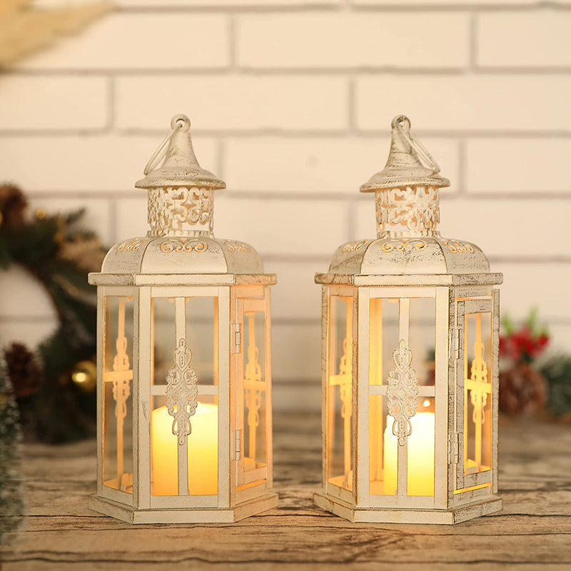 Decorative lanterns, vintage style, Set of 2-white