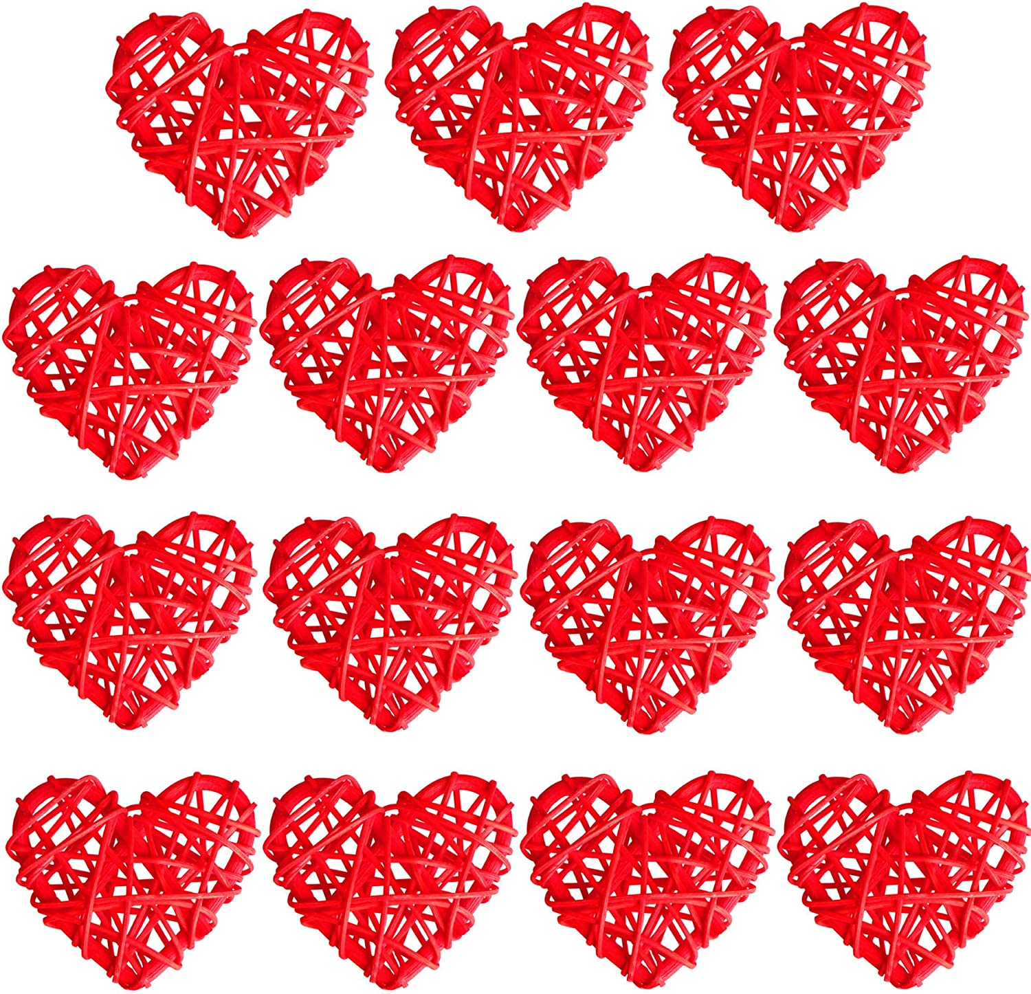 Rattan decorative hearts, 15 pcs, Red