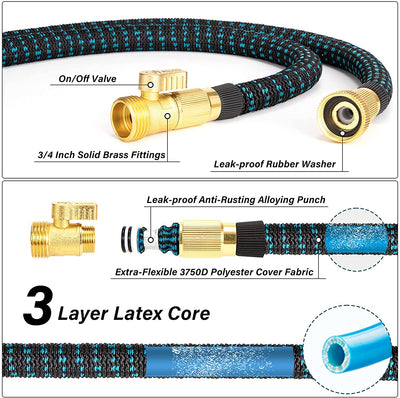 Blue Garden Hose 100ft, Water Hose with 10 Function Nozzle