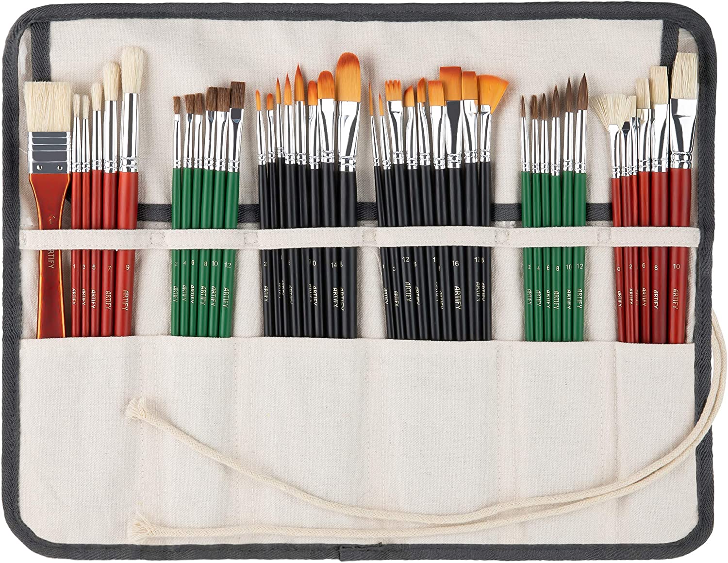 41 Long-Handled Watercolor Brush Set, Canvas Roll Up Bag