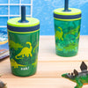 Set of cups, screw lid with straw. 3 piece set. Dino Camo