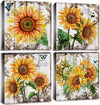 Art for Wall Decorations, Sunflower Style,4 Pieces,12"x12"