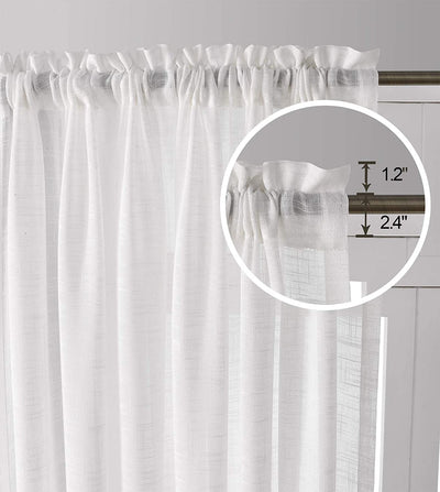 54 Inch Linen Sheer Curtain Panels Set of 2 (White, W35 X L54)