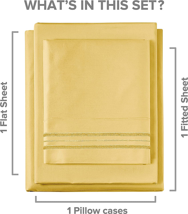 3Pcs Twin Size Sheet Set, Color: 40 - Yellow