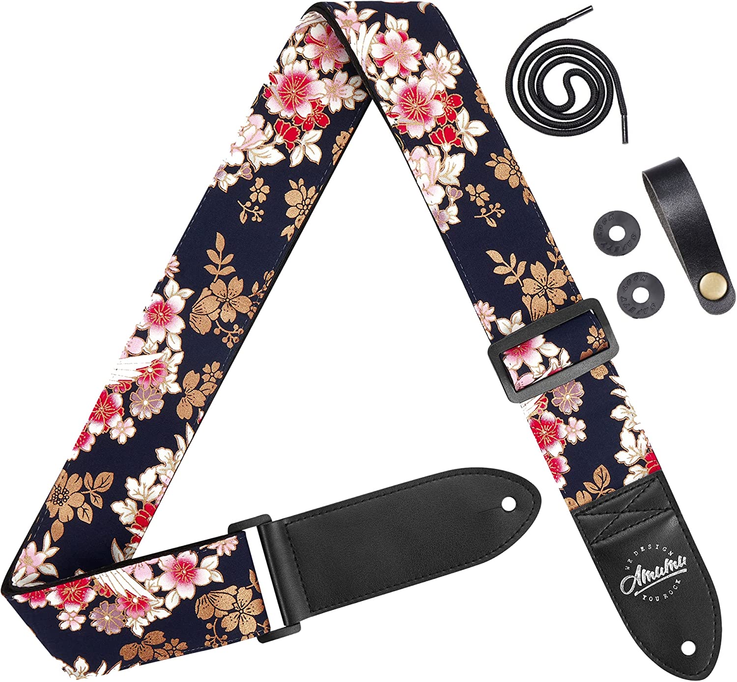 Acoustic guitar strap (Peony Crane)