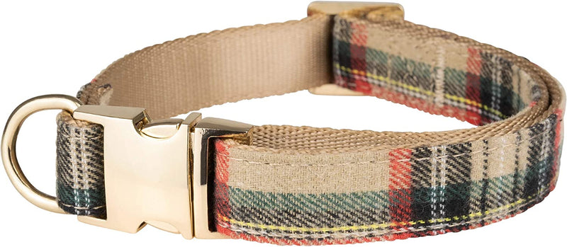 Adjustable Scottish Tartan Bowtie Dog Collar Size S Beige