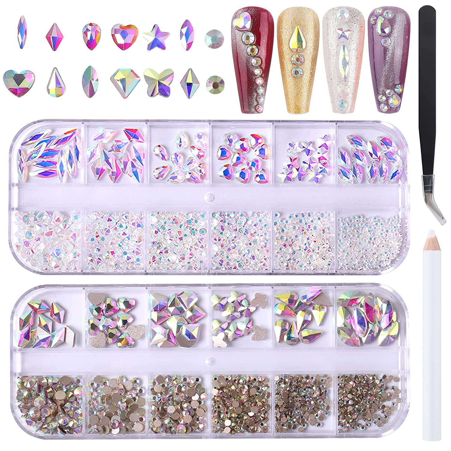 3D  Nail Rhinestones for Acrylic Nail Art,Red and blue