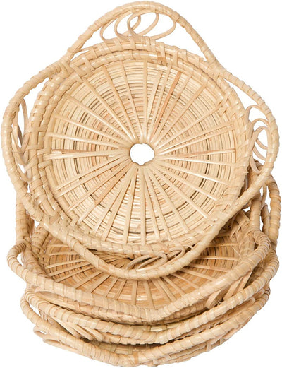 Bohemian bamboo rattan coasters, set of 4