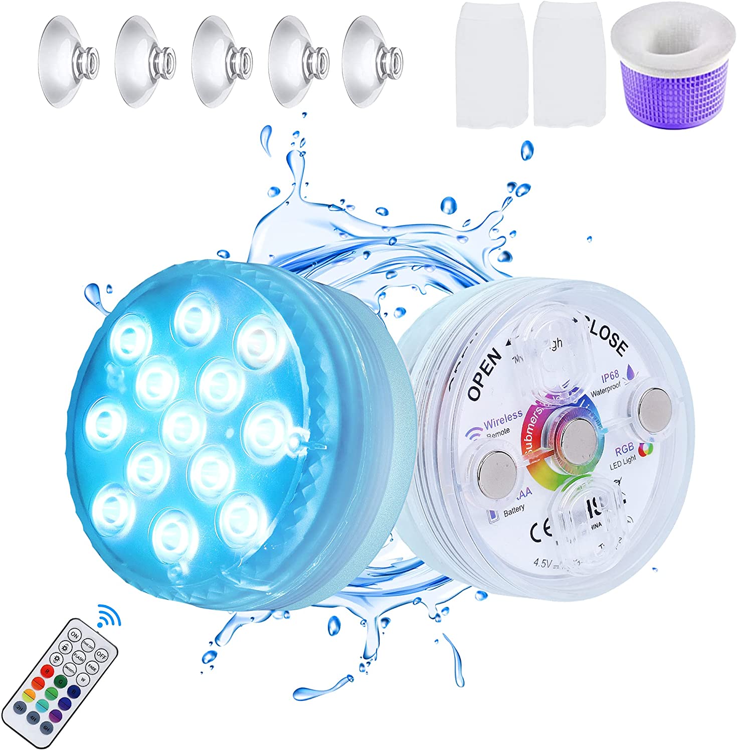 2 Packs Submersible LED Pool Light 16 Colors with RF Remote