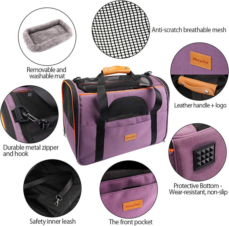 Pet Travel Carrier Bag, 32lb Kilograms,17.3*12.2*13.4 inch,purple