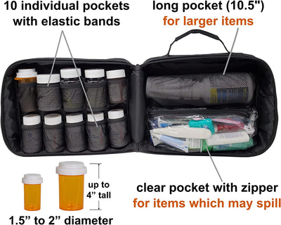 Padded medicine and pill box organizer, black