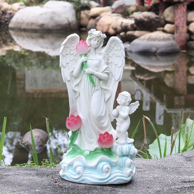 Angel Garden Statue with Warm White Light, 6.3 x 4.7 x 13 inches