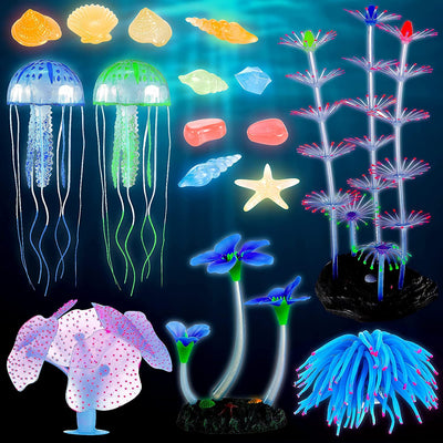 Set of 16 Fluorescent Aquarium Decorations Glow in The Dark