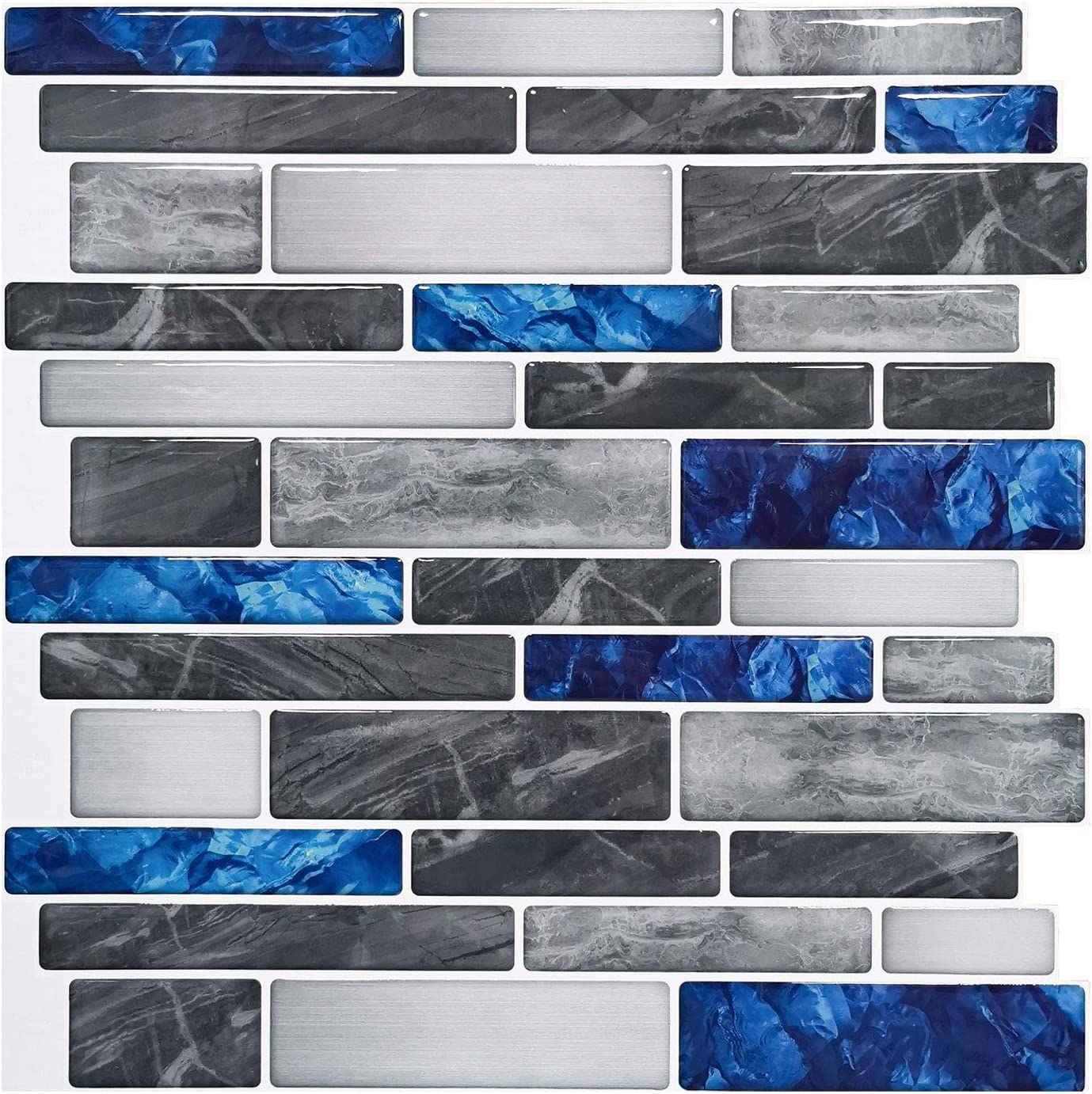 10-Sheet Self-Adhesive Kitchen Backsplash Tiles in Marble, 12X12"