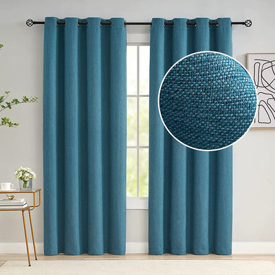 Faux Linen Curtains, Blue, 84'' L x 52'' W, 8 Grommets, 2 Panels