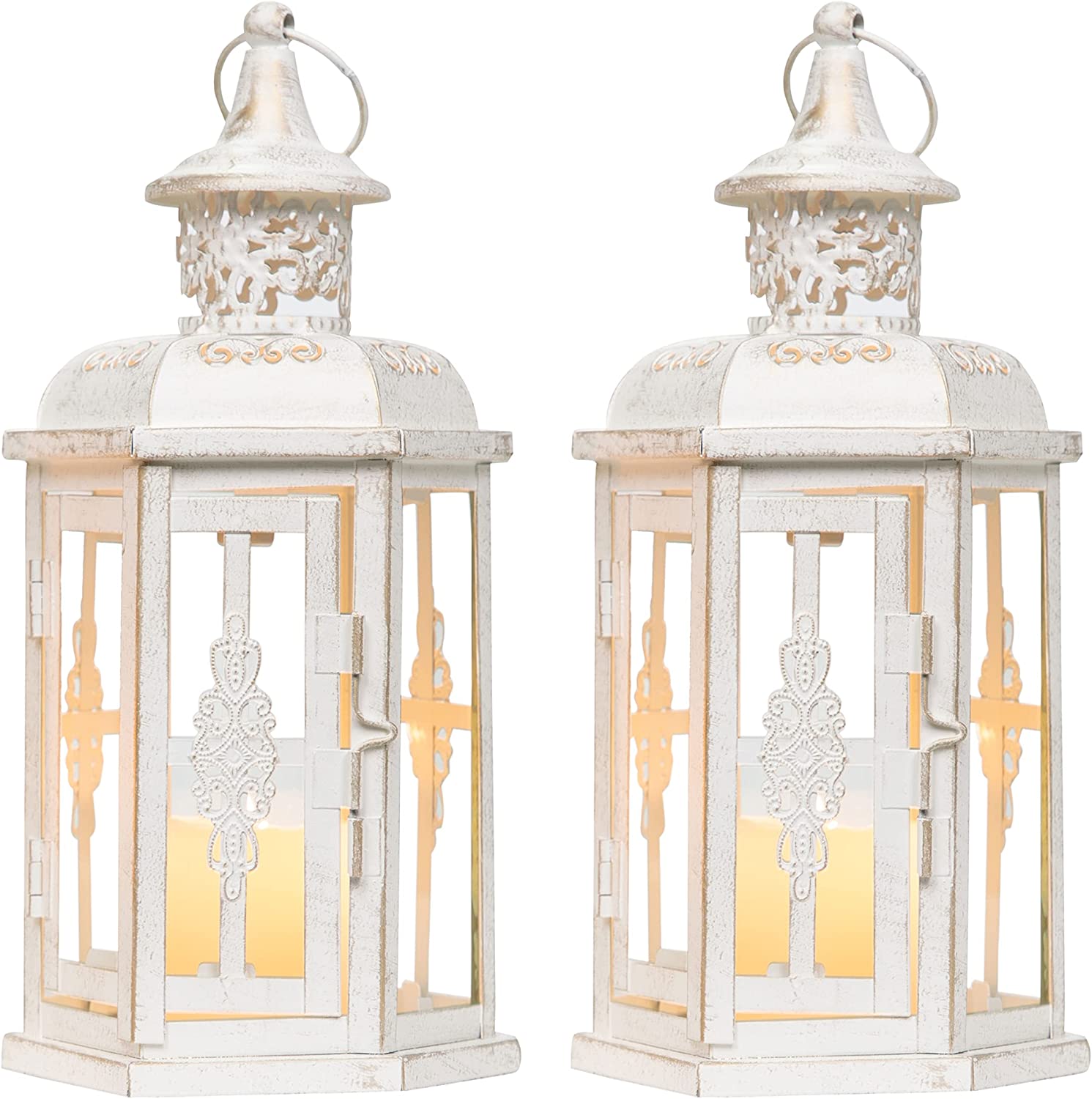 Decorative lanterns, vintage style, Set of 2-white