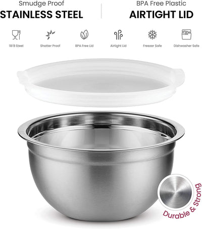 Stainless Steel Mixing Bowls with Tight Lids (Set of 5)