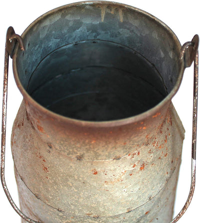 10 inch galvanized metal milk can with wooden handle