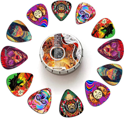 Medium Pack of 12 Guitar Picks with Pick Holder (Mix 3)