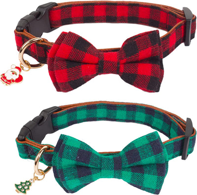 Christmas Pet Collar with Detachable Bow, size l, Red and Green