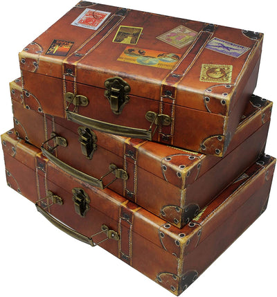 Vintage Cardboard Luggage Boxes (Set of 3)