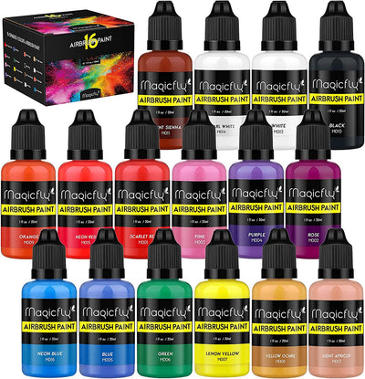 16 Colors Airbrush Paint Set 1oz/30ml Opaque and Neon Colors