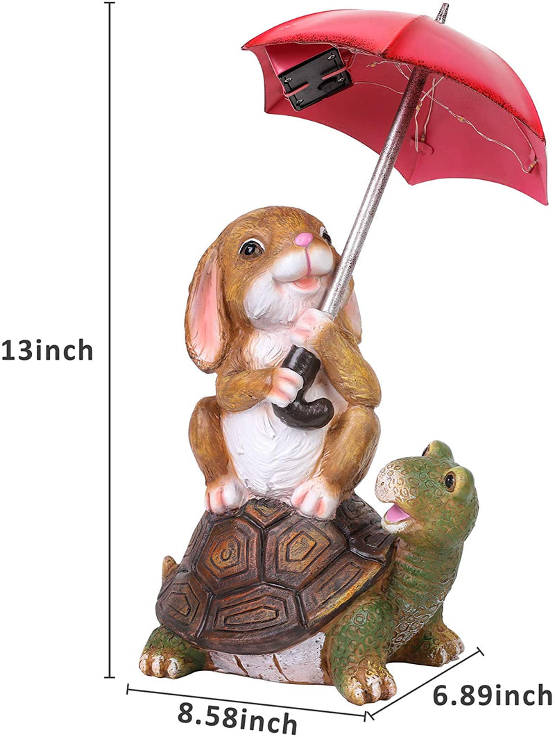 Rabbit Siting on Turtle Holding an Umbrella with String Lights