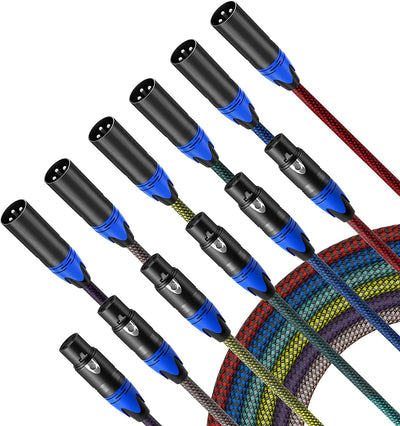 3Pin XLR Braided Microphone Cable, Multicolor, 6-Pack (3ft)