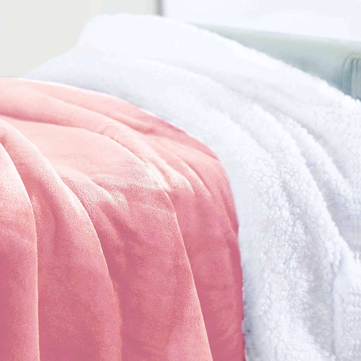 Plush Blanket for Bed and Sofa (60" x 70") Pink/White