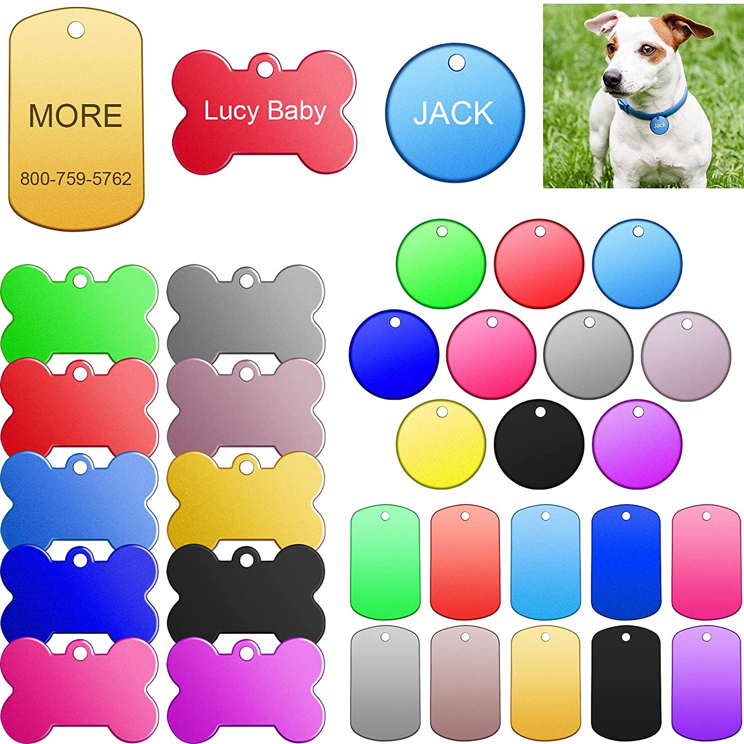 pet tags, 60 colored pieces, personalized by hand, identification