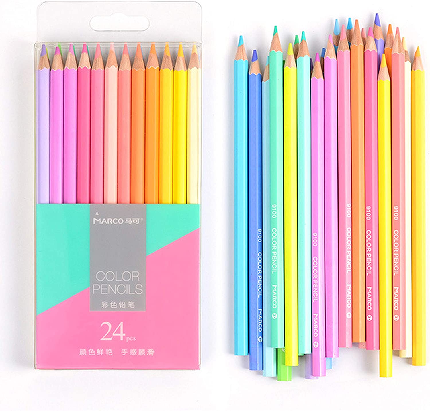 Set of 24 Neon Pastel Colored Pencils for Coloring Books