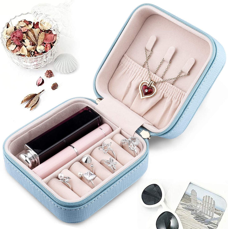 Small Portable Storage Travel Jewelry Box, (Sky Blue)