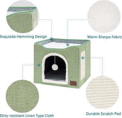 Large pet cave with hanging ball and scratch pad 16.5 x 16.5 x 14