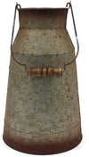 10 inch galvanized metal milk can with wooden handle