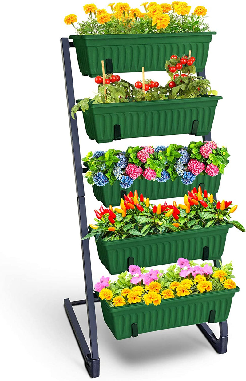 Vertical Raised Garden Bed, 5-Tier Plant Pots, 4' Green