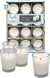 White Votive Candles in Clear Glass Cup, (Pack x 12)