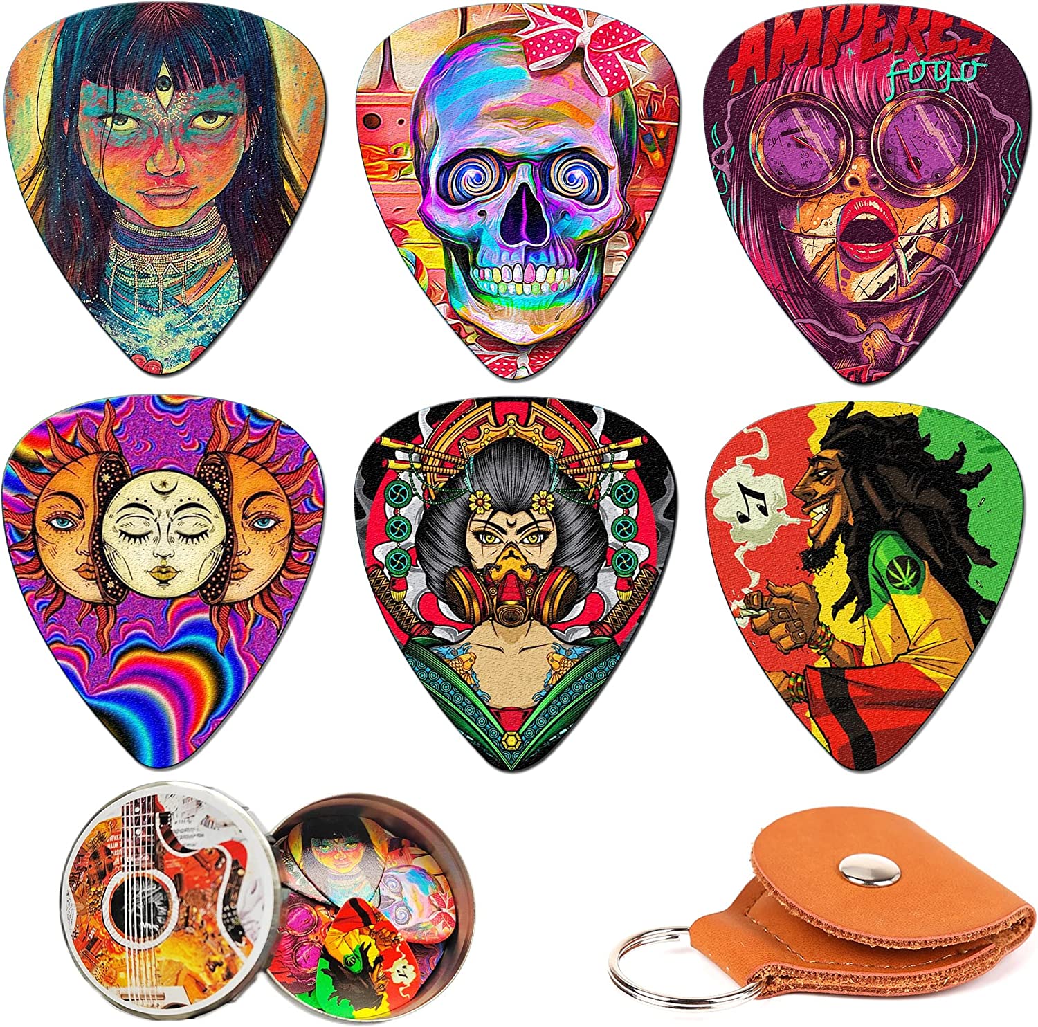 Medium Pack of 12 Guitar Picks with Pick Holder (Mix 3)