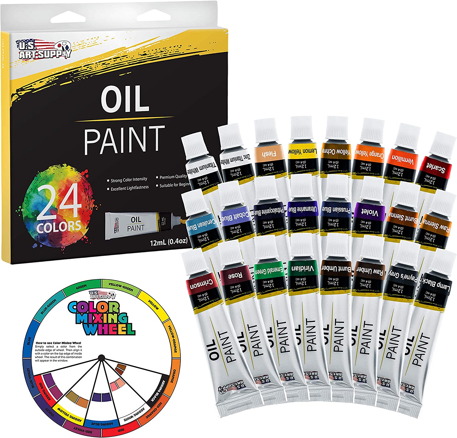 professional 24 Color Set of Art Oil Paint in 12ml Tubes