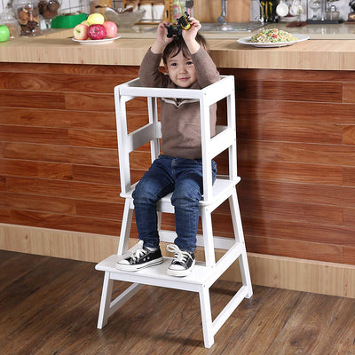 Kids Learning Tower Stool, 18.1 x 18.1 x 35 Inches, Whit