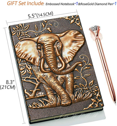 Embossed vintage leather journal notebook. Elephant(RedBronze)