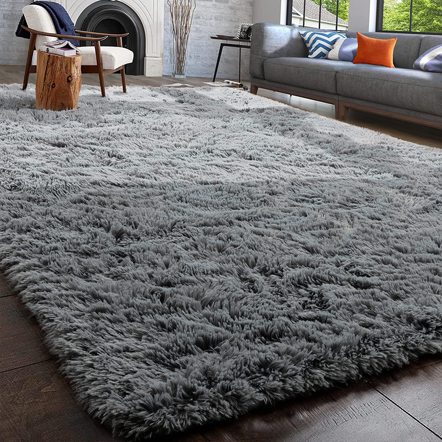 Fluffy Area Rug, 5 x 8, Gray