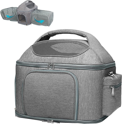 Expandable Pet Travel Bag, 17.5"Lx 13.1"Wx 16"H,grey color