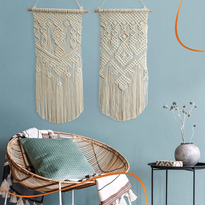 Woven Macrame Wall Hanging Decoration, 24" L x 13" W, Set of 2